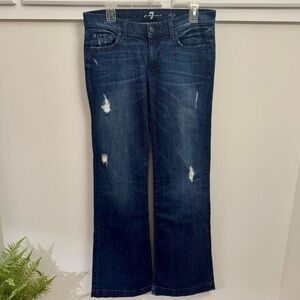 7 For All Mankind Dark Blue Distressed Wide Leg Jeans